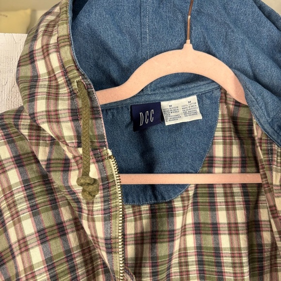 VTG DCC Plaid Zip-Up Hoodie 100% Cotton W/ Drawstring Hood and Waistband M - Picture 7 of 9